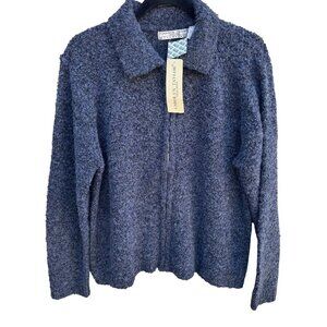 Carolyn Taylor Essential Womens Blue Boucle Zip-Up Wool Blend Cardigan Jacket Ne